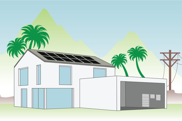 Go Local Powur solar-powered home illustration, showcasing sustainable energy solutions in Hawaii.